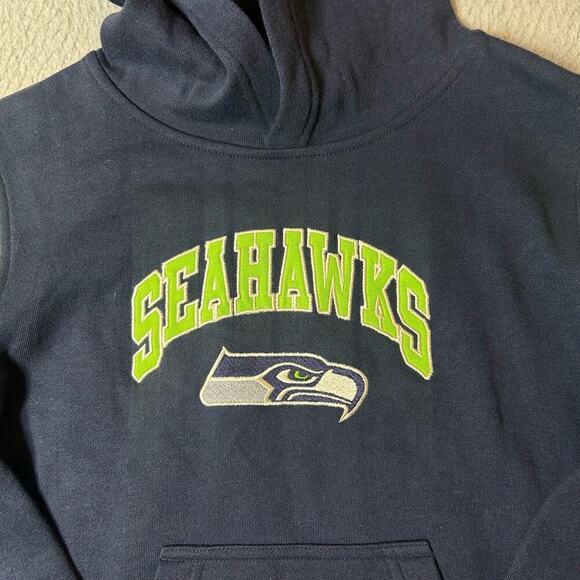 NFL Team Apparel Hoodie Kids M 5/6 Blue Seattle Seahawks Kangaroo Pockets Hoodie - Picture 4 of 12
